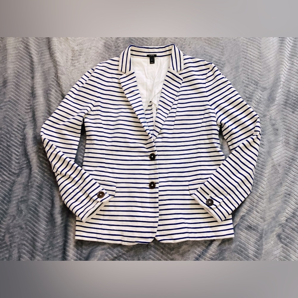 J.Crew Maritime White Blue Striped Nautical Knit Blazer‎ Small